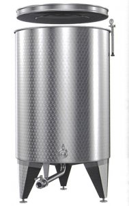 1000L Marchisio Stainless Steel Variable Volume Tank - with Legs, Sample Valve, TC Partial Drain, TC Bottom Drain, and Clock Thermometer