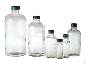 Heat Resistant Cap 20-400, Clear Glass Sample Bottle (Boston Round) -  1oz/30ml